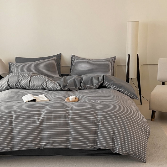 91家纺网 家纺一手货源 找家纺 涵宸家纺 2025新款全棉印花良品系列四件套 英伦-深灰