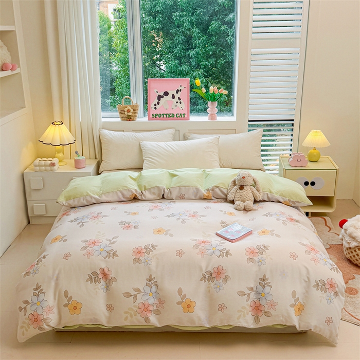 91家纺网 家纺一手货源 找家纺 雯豆2025春夏新款全棉纯棉被套三件套学生成人被罩 全棉被套-雅韵