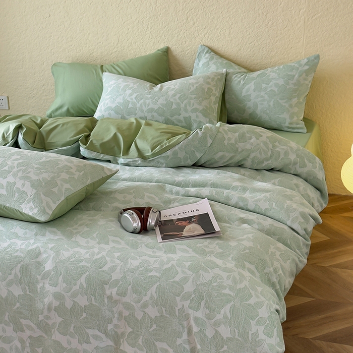 91家纺网 家纺一手货源 找家纺 琪格格2025款纯棉三层纱提花四件套（提供大量买家秀） 三层纱 唐顿庄园-绿