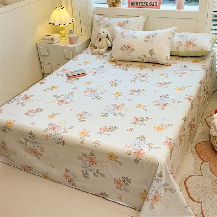 91家纺网 家纺一手货源 找家纺 雯豆2025春夏新款全棉床单三件套纯棉床罩小清新印花床单 全棉床单-雅韵