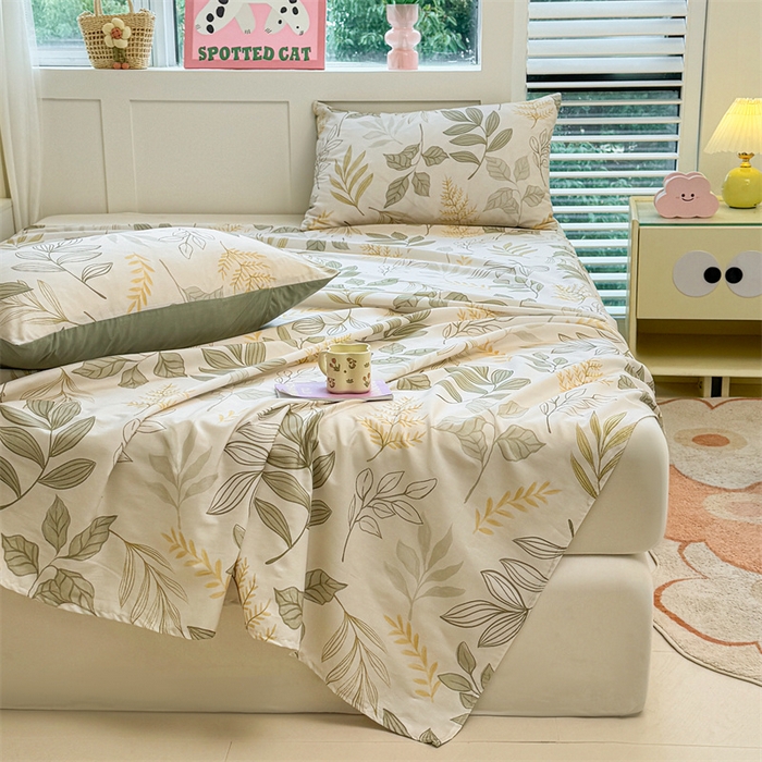 91家纺网 家纺一手货源 找家纺 雯豆2025春夏新款全棉床单三件套纯棉床罩小清新印花床单 全棉床单-彼岸之花