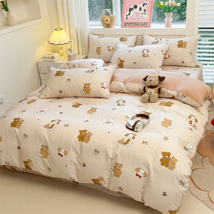 91家纺网 家纺一手货源 找家纺 雯豆2025春夏新款全棉纯棉被套三件套学生成人被罩 全棉被套-小熊伙伴