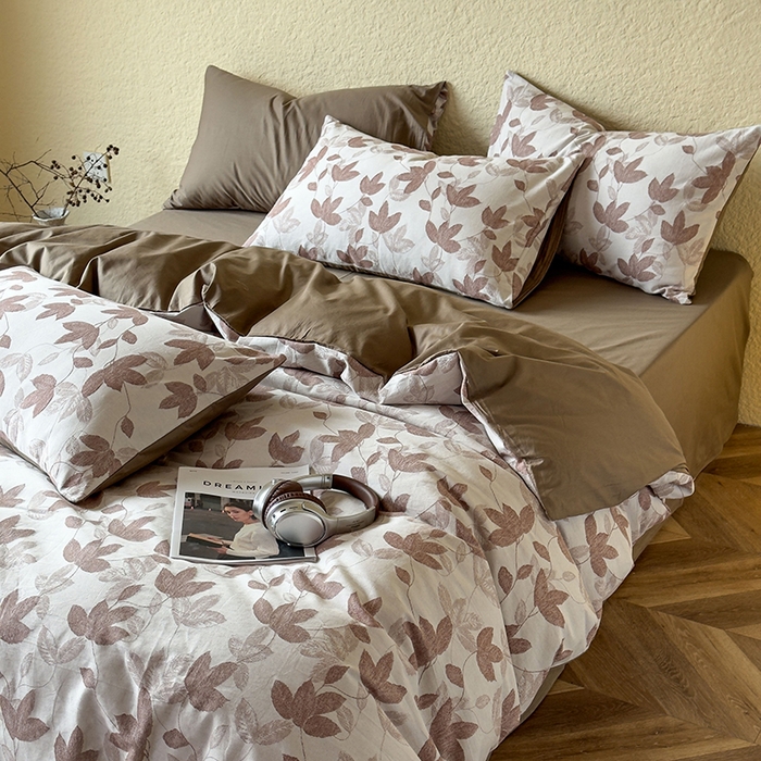 91家纺网 家纺一手货源 找家纺 琪格格2025款纯棉三层纱提花四件套（提供大量买家秀）三层纱 枫韵-咖