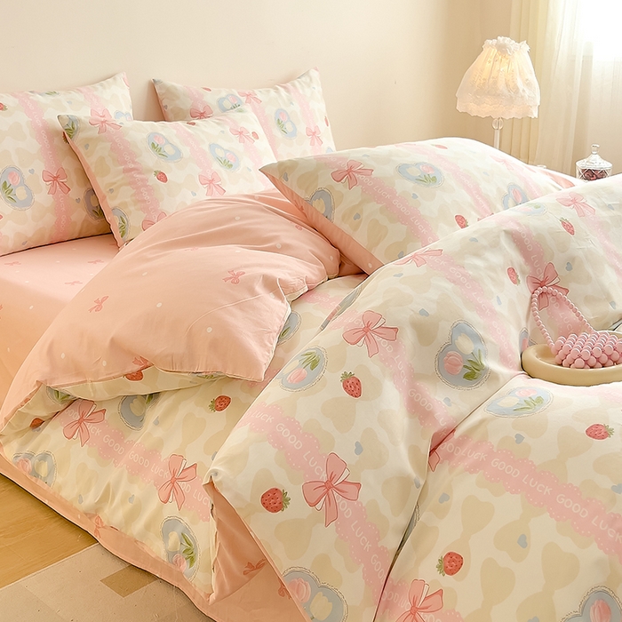 91家纺网 家纺一手货源 找家纺 DoDo 兜兜 【 可定制尺寸】2025新款全棉40支13372印花四件套 粉色佳人