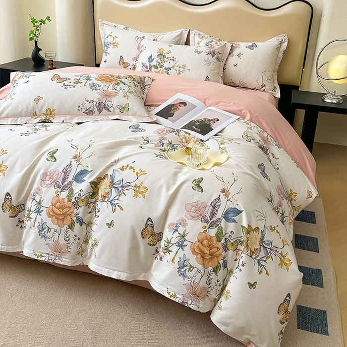 91家纺网 家纺一手货源 找家纺 帛美 2025新款13376全棉纯棉印花四件套-提供买家秀 蝶恋花