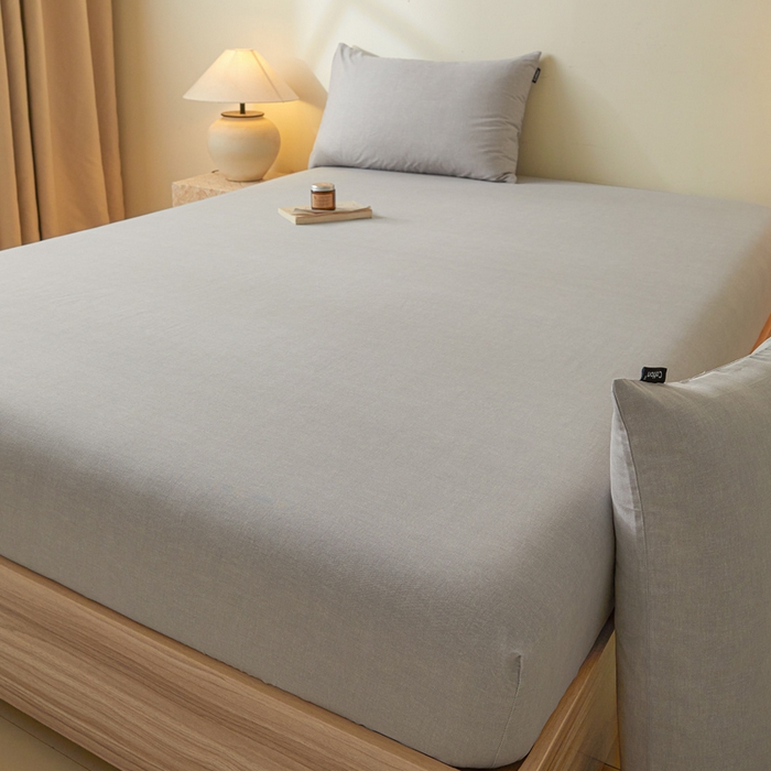 91家纺网 家纺一手货源 找家纺 涵宸家纺 2025新款全棉印花良品系列床笠 床笠-云纹-浅灰