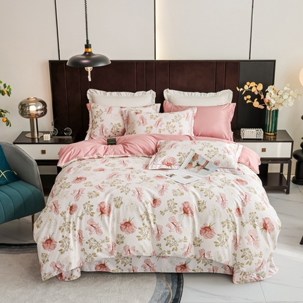 91家纺网 家纺一手货源 找家纺 （总）耀悦家纺 2025新款水洗真丝四件套简约印花小清新欧式ins新中式冰丝四件套