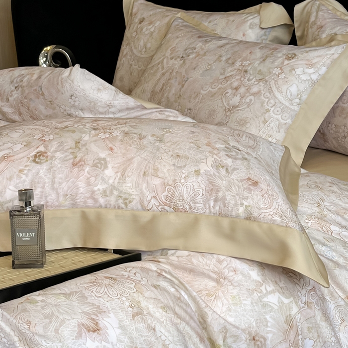 91家纺网 家纺一手货源 找家纺 2025新款大宽边高级简奢款凉感天丝莱赛尔数码印花丝滑丝绸四件套直播热款