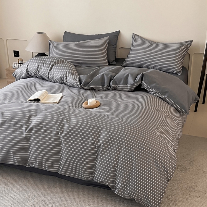 91家纺网 家纺一手货源 找家纺 涵宸家纺 2025新款全棉印花良品系列四件套 英伦-深灰