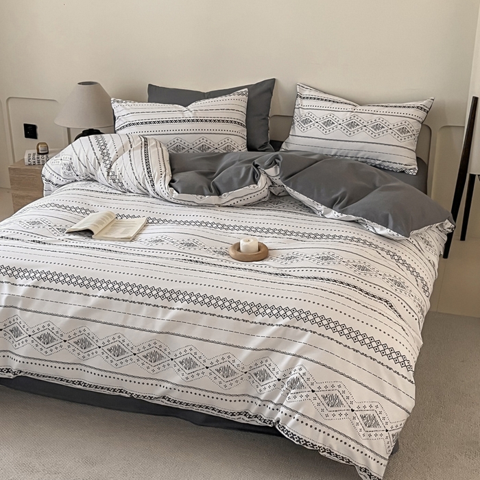 91家纺网 家纺一手货源 找家纺 涵宸家纺 2025新款全棉印花良品系列四件套 维诺-白