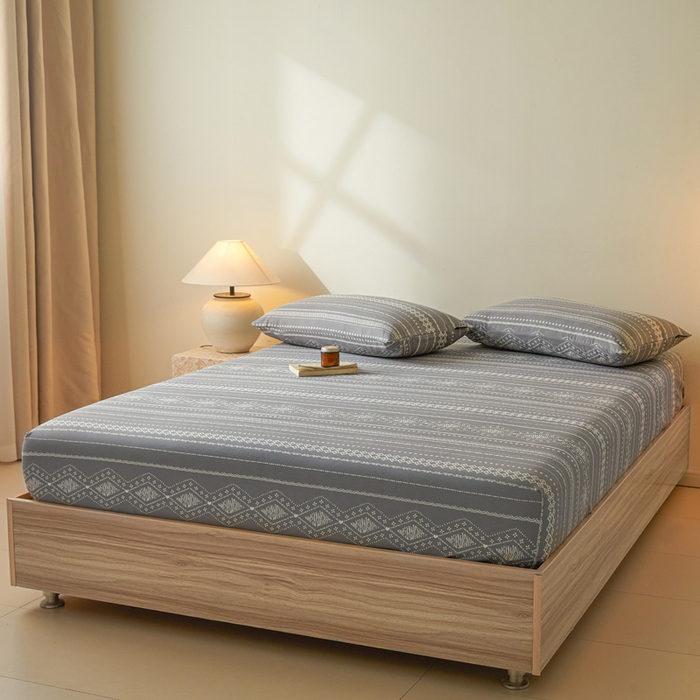 91家纺网 家纺一手货源 找家纺 涵宸家纺 2025新款全棉印花良品系列床笠 床笠-维诺-灰