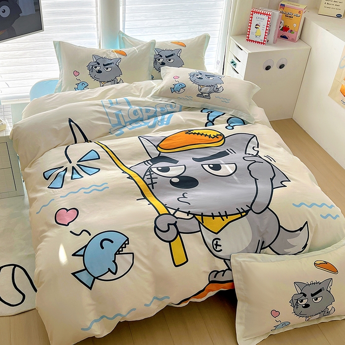 91家纺网 家纺一手货源 找家纺 浩诚 2025新款正版喜羊羊灰太狼全棉卡通大版印花四件套（全）-提供买家秀 奇妙空间
