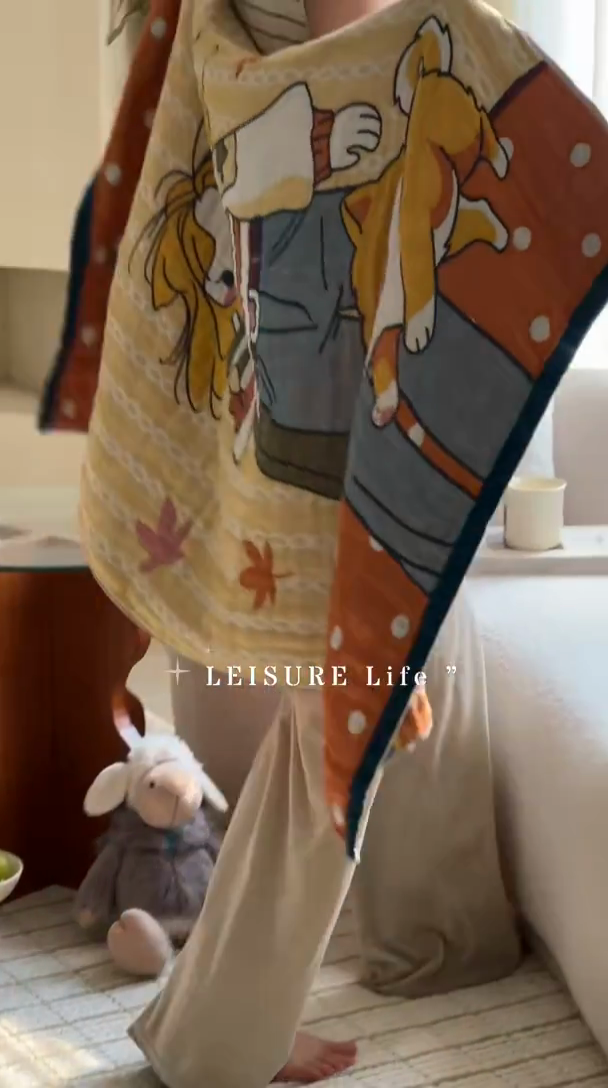 91家纺网 家纺一手货源 找家纺 雯雨家纺 2025新款亲肤可爱全棉A类纱布浴巾 幸运女孩