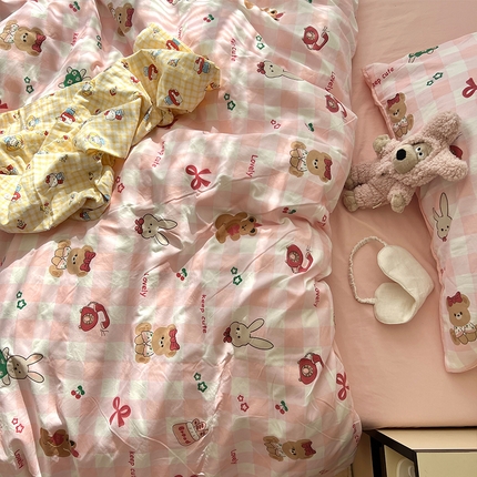 原素 2025软绵绵的双拼印花水洗棉四件套 话痨小熊