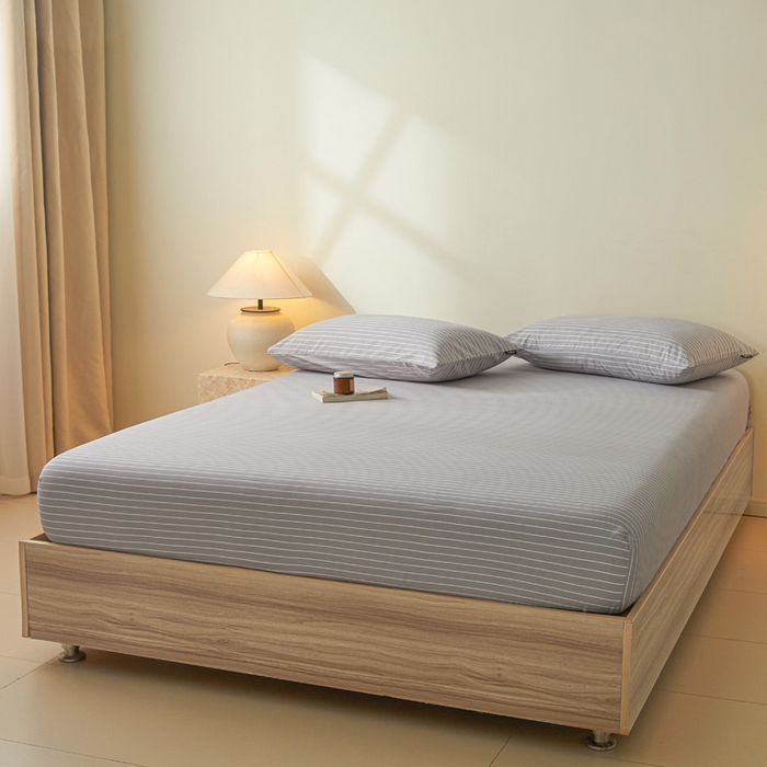 91家纺网 家纺一手货源 找家纺 涵宸家纺 2025新款全棉印花良品系列床笠 床笠-英伦-浅灰