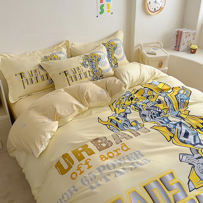 91家纺网 家纺一手货源 找家纺 浩诚 2025新款全棉大版卡通太空人宇航员小恐龙小汽车系列纯棉四件套-提供买家秀 百变黄蜂