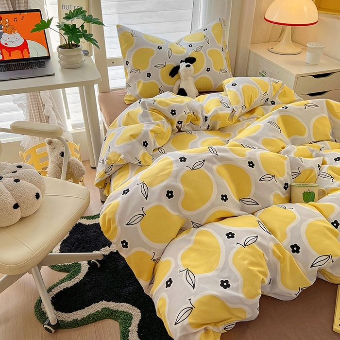 91家纺网 家纺一手货源 找家纺 阿曼达 2025新款印花水洗m学生床单人四件套 芒果