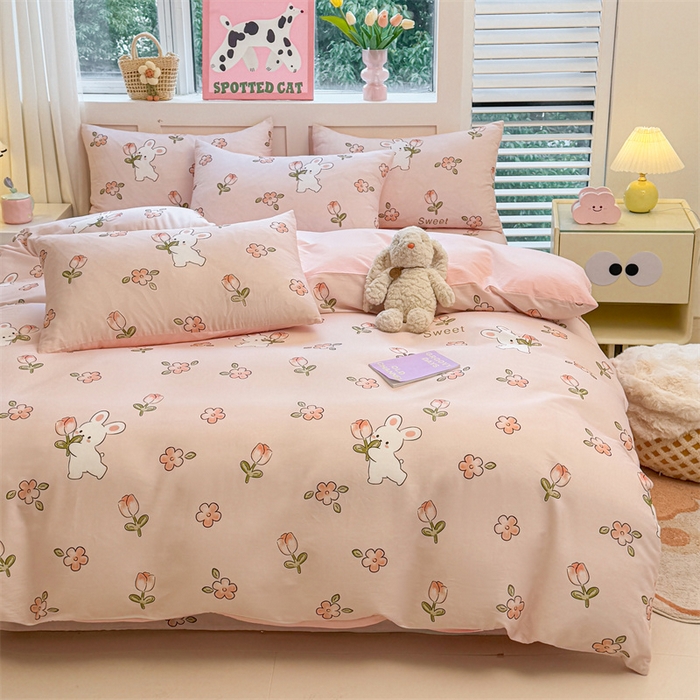 91家纺网 家纺一手货源 找家纺 雯豆2025春夏新款全棉纯棉被套三件套学生成人被罩 全棉被套-甜心派