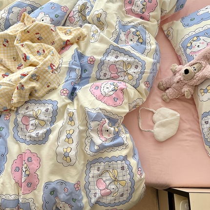 91家纺网 家纺一手货源 找家纺 （总）原素 2025软绵绵的双拼印花水洗棉四件套