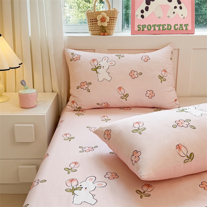 91家纺网 家纺一手货源 找家纺 雯豆2025春夏新款全棉床单三件套纯棉床罩小清新印花床单 全棉床单-甜心派