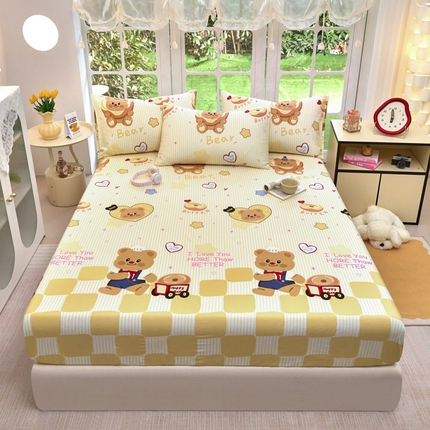 木堇家居 2025新款春夏全棉小清新卡通床单床笠枕套单品系列-床笠系列 5   黄油面包熊