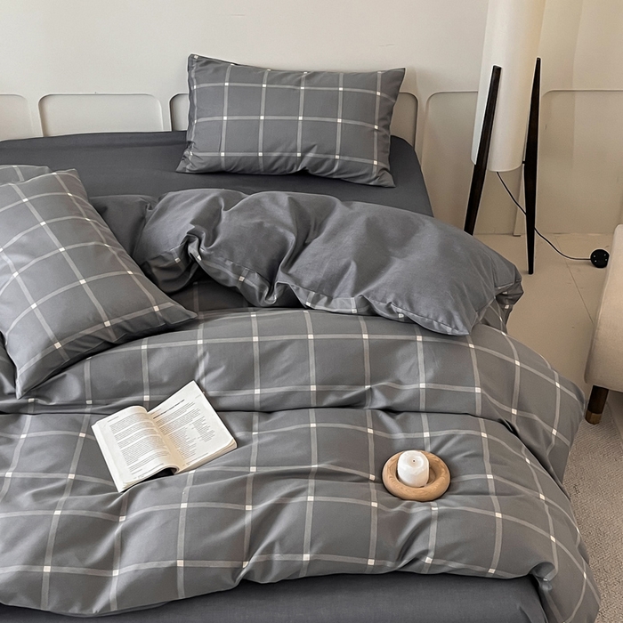 91家纺网 家纺一手货源 找家纺 涵宸家纺 2025新款全棉印花良品系列四件套 麦田-灰