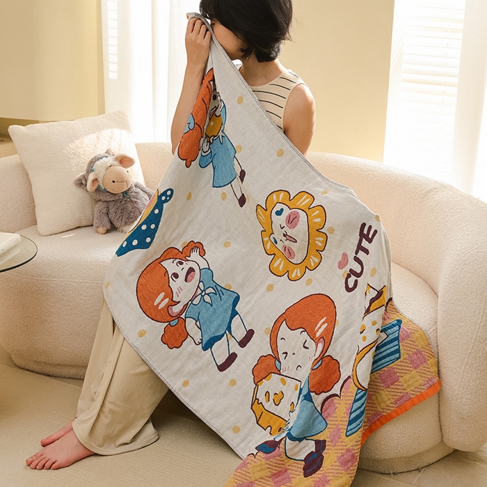 91家纺网 家纺一手货源 找家纺 雯雨家纺 2025新款亲肤可爱全棉A类纱布浴巾 童话里