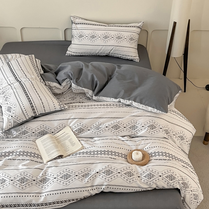 91家纺网 家纺一手货源 找家纺 涵宸家纺 2025新款全棉印花良品系列四件套 维诺-白