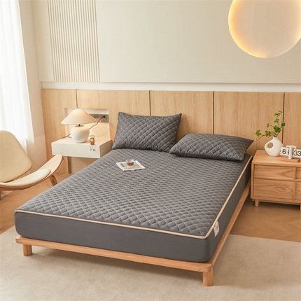 名优家纺 2025新款全棉夹棉床笠 幸运草-星耀灰