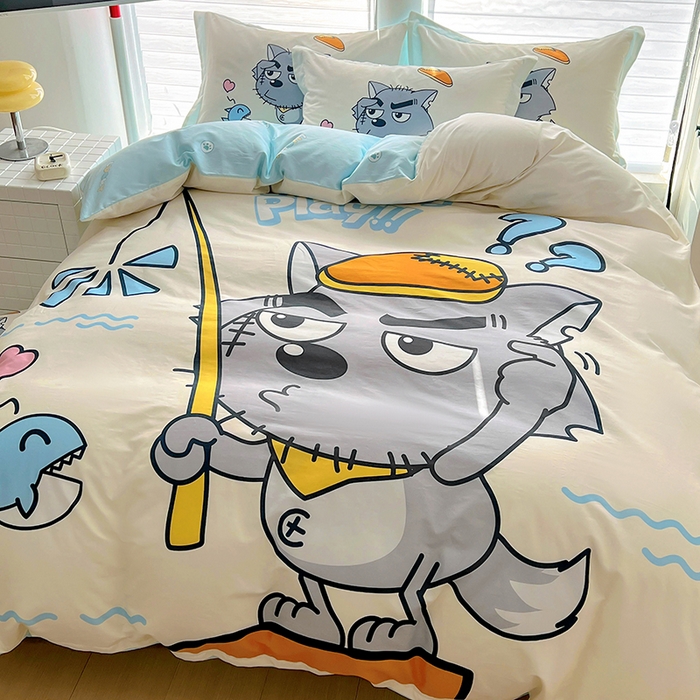 91家纺网 家纺一手货源 找家纺 浩诚 2025新款正版喜羊羊灰太狼全棉卡通大版印花四件套（全）-提供买家秀 奇妙空间