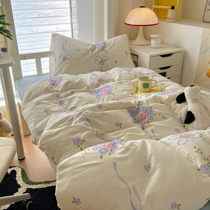 91家纺网 家纺一手货源 找家纺 阿曼达 2025新款印花水洗m学生床单人四件套 米娅