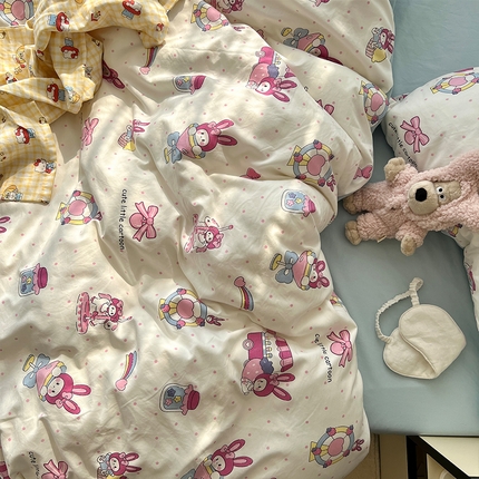 原素 2025软绵绵的双拼印花水洗棉四件套 游乐园萌萌兔