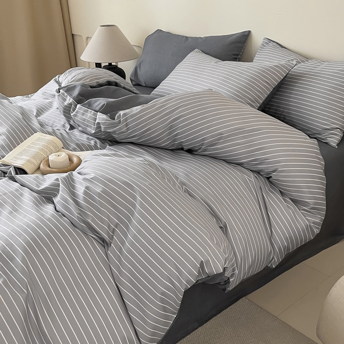 91家纺网 家纺一手货源 找家纺 涵宸家纺 2025新款全棉印花良品系列四件套 英伦-浅灰