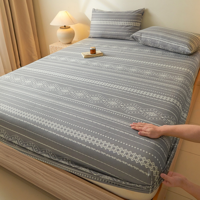 91家纺网 家纺一手货源 找家纺 涵宸家纺 2025新款全棉印花良品系列床笠 床笠-维诺-灰