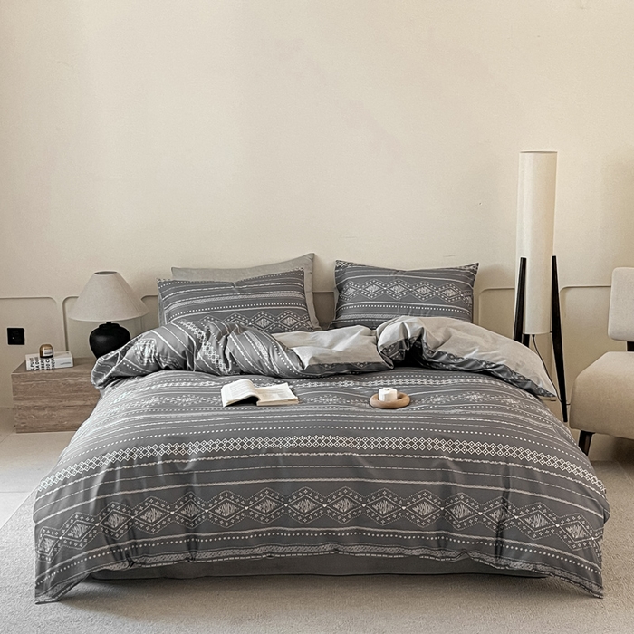 91家纺网 家纺一手货源 找家纺 涵宸家纺 2025新款全棉印花良品系列四件套 维诺-灰