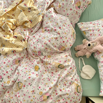 原素 2025软绵绵的双拼印花水洗棉四件套 丛林小猫