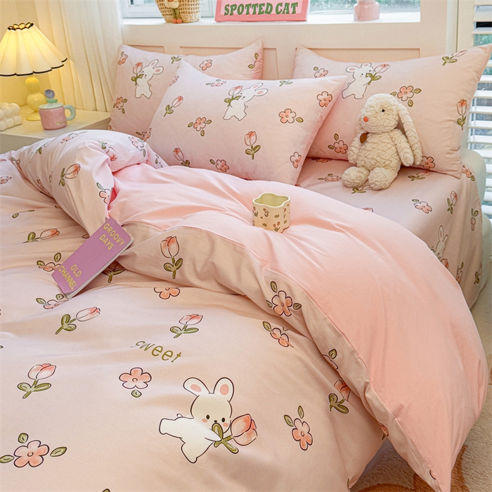 91家纺网 家纺一手货源 找家纺 雯豆2025春夏新款全棉纯棉被套三件套学生成人被罩 全棉被套-甜心派