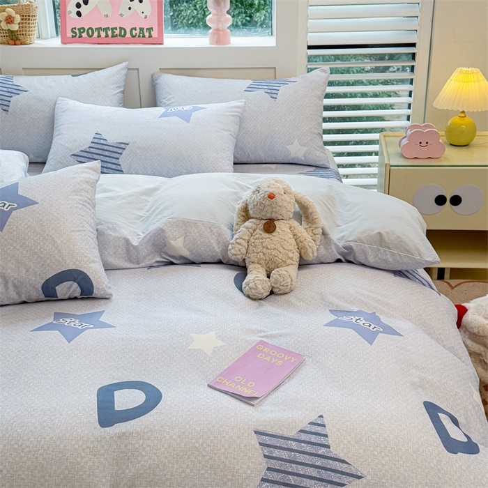 91家纺网 家纺一手货源 找家纺 雯豆2025春夏新款全棉纯棉被套三件套学生成人被罩 全棉被套-星星约定