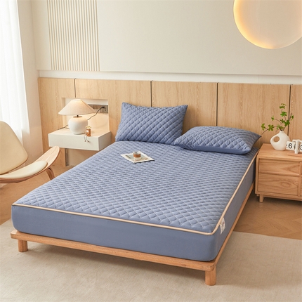 名优家纺 2025新款全棉夹棉床笠 幸运草-宝石蓝