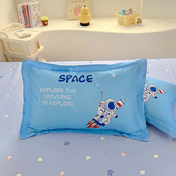 91家纺网 家纺一手货源 找家纺 浩诚 2025新款全棉大版卡通太空人宇航员小恐龙小汽车系列纯棉四件套-提供买家秀 太空遨游