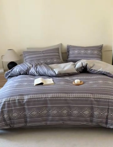 91家纺网 家纺一手货源 找家纺 涵宸家纺 2025新款全棉印花良品系列四件套 维诺-灰