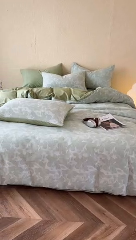 91家纺网 家纺一手货源 找家纺 琪格格2025款纯棉三层纱提花四件套（提供大量买家秀） 三层纱 唐顿庄园-绿