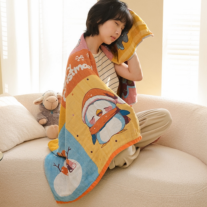 91家纺网 家纺一手货源 找家纺 雯雨家纺 2025新款亲肤可爱全棉A类纱布浴巾 圣诞