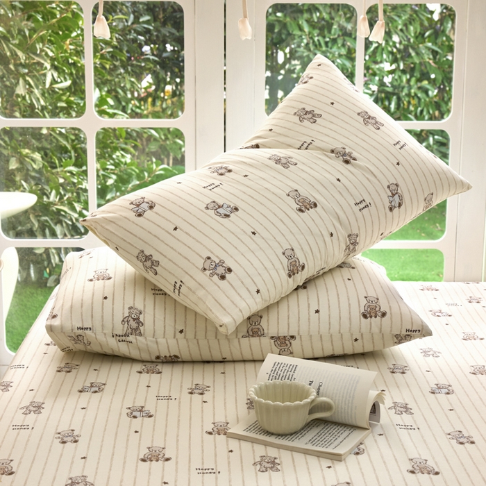 91家纺网 家纺一手货源 找家纺 木堇家居 2025新款春夏全棉小清新卡通床单床笠枕套单品系列-床笠系列 8  摩卡熊