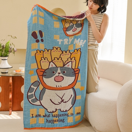 雯雨家纺 2025新款亲肤可爱全棉A类纱布浴巾 招财进宝