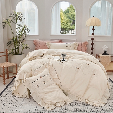 91家纺网 家纺一手货源 找家纺 （总）上喜 2025新款全棉提花刺绣款床盖四件套