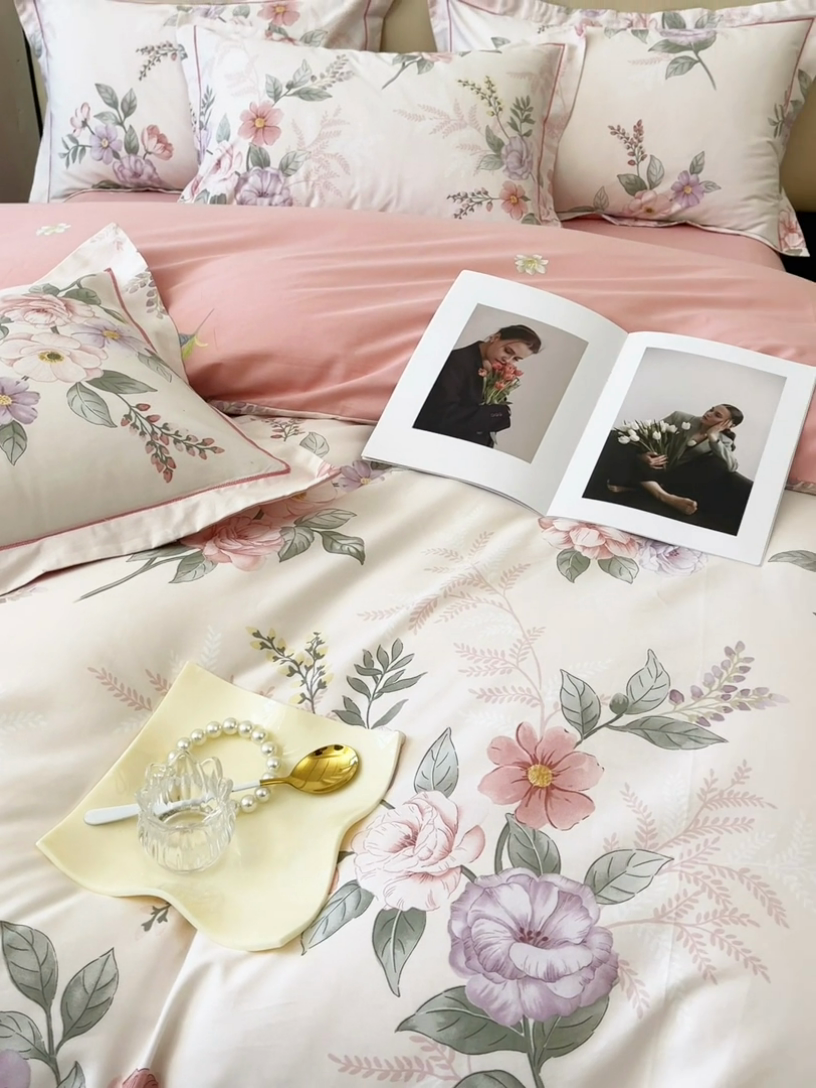 91家纺网 家纺一手货源 找家纺 帛美 2025新款13376全棉纯棉印花四件套-提供买家秀 落花