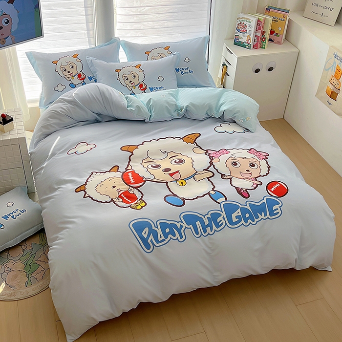 91家纺网 家纺一手货源 找家纺 浩诚 2025新款正版喜羊羊灰太狼全棉卡通大版印花四件套（全）-提供买家秀 亲亲伙伴