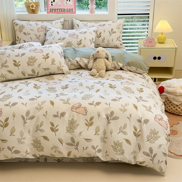 91家纺网 家纺一手货源 找家纺 雯豆2025春夏新款全棉纯棉被套三件套学生成人被罩 全棉被套-丛林兔