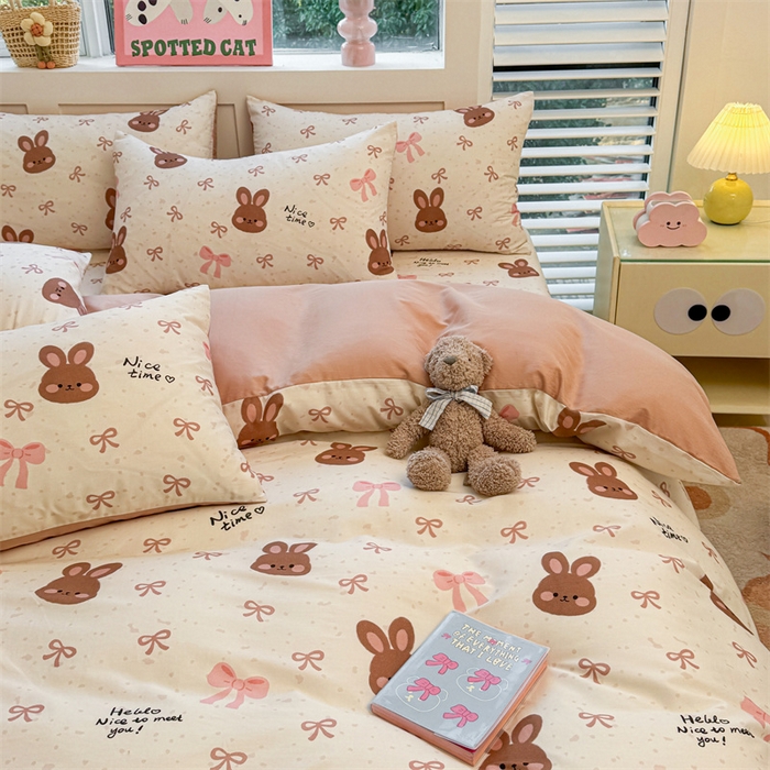 91家纺网 家纺一手货源 找家纺 雯豆2025春夏新款全棉纯棉被套三件套学生成人被罩 全棉被套-精灵兔